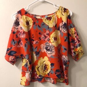 Yellow and Purple Asymmetrical Boxy Blouse